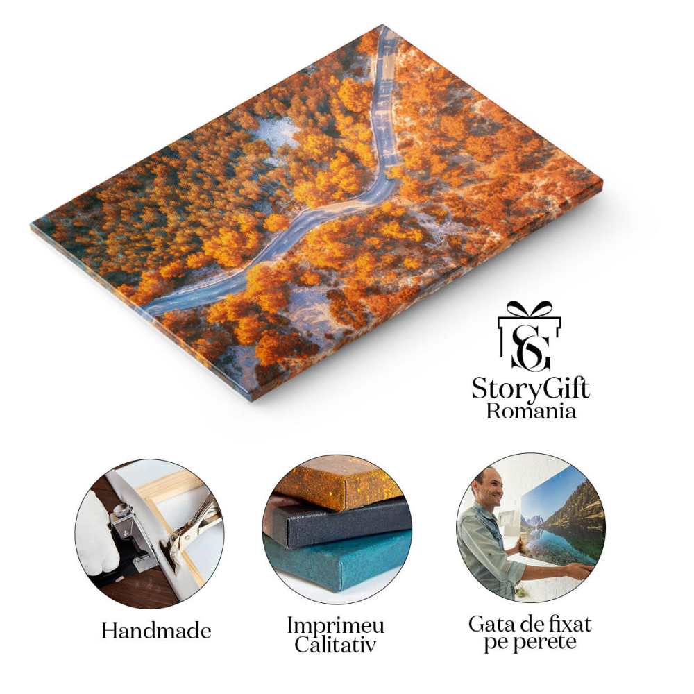 Tablou canvas cu peisaj de toamna, sosea, drona, padure, apus, multicolor 40x25CM [2]