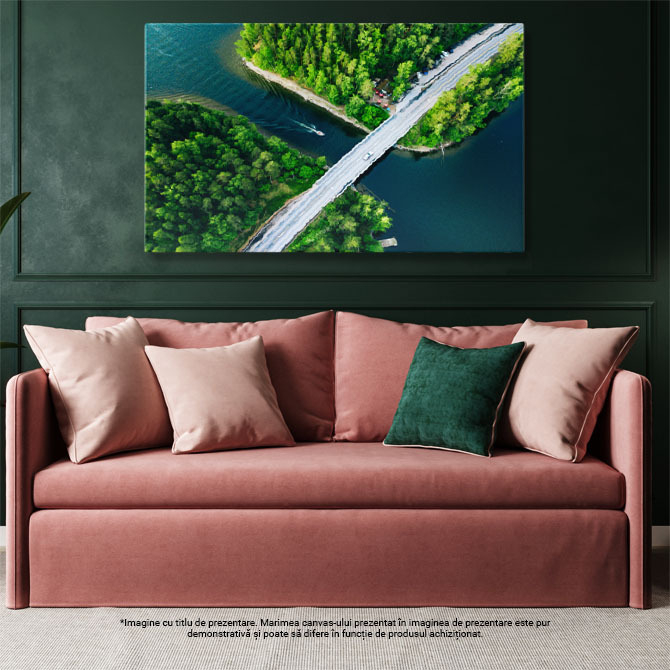 Tablou canvas cu peisaj, drona, sosea, barca, canal, padure, multicolor 40x25CM [3]