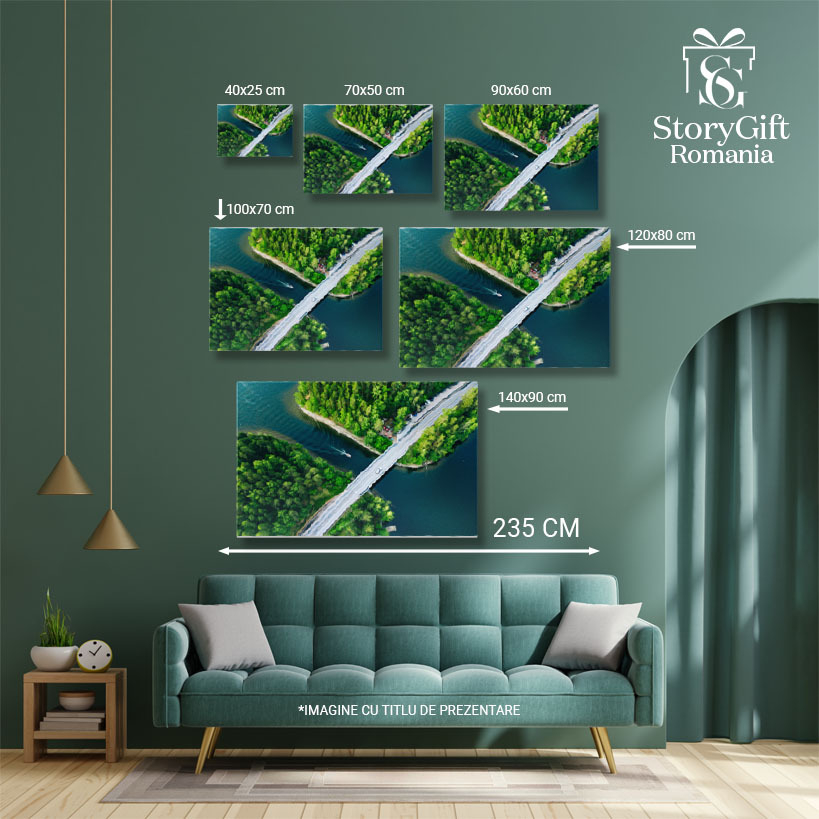 Tablou canvas cu peisaj, drona, sosea, barca, canal, padure, multicolor 40x25CM [5]