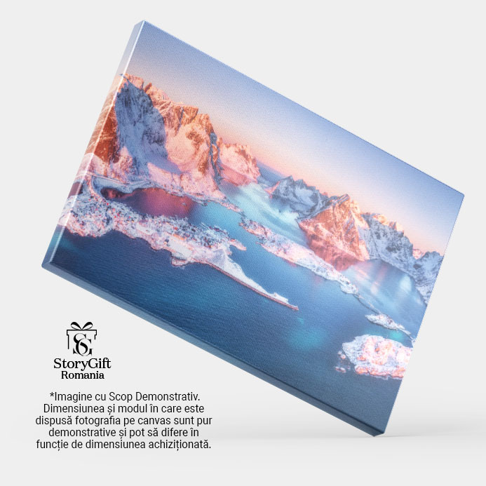 Tablou canvas cu peisaj, iarna, munti, apus de soare, oras, zapada, multicolor 40x25CM [4]