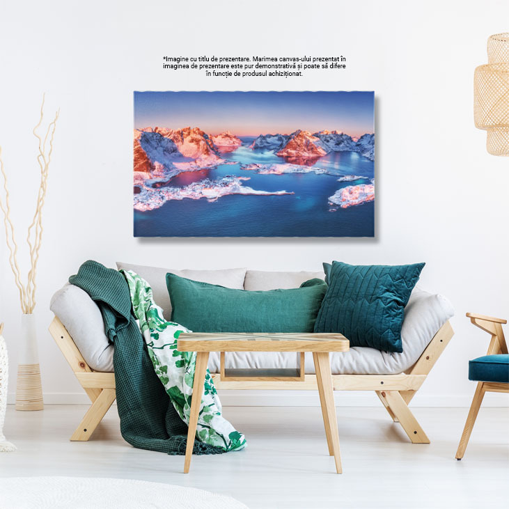 Tablou canvas cu peisaj, iarna, munti, apus de soare, oras, zapada, multicolor 40x25CM [3]