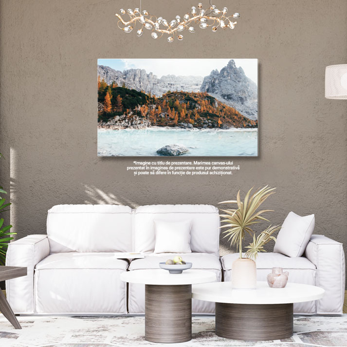 Tablou canvas cu peisaj, lac, pietre, munte, padure, toamna, multicolor 40x25CM [3]