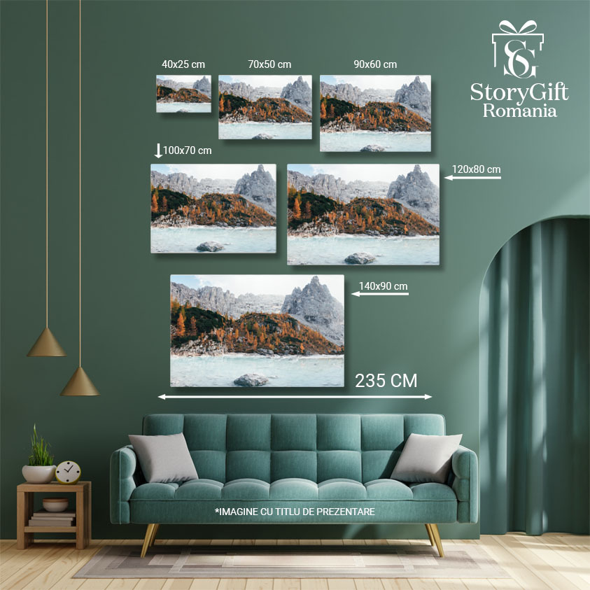 Tablou canvas cu peisaj, lac, pietre, munte, padure, toamna, multicolor 40x25CM [5]