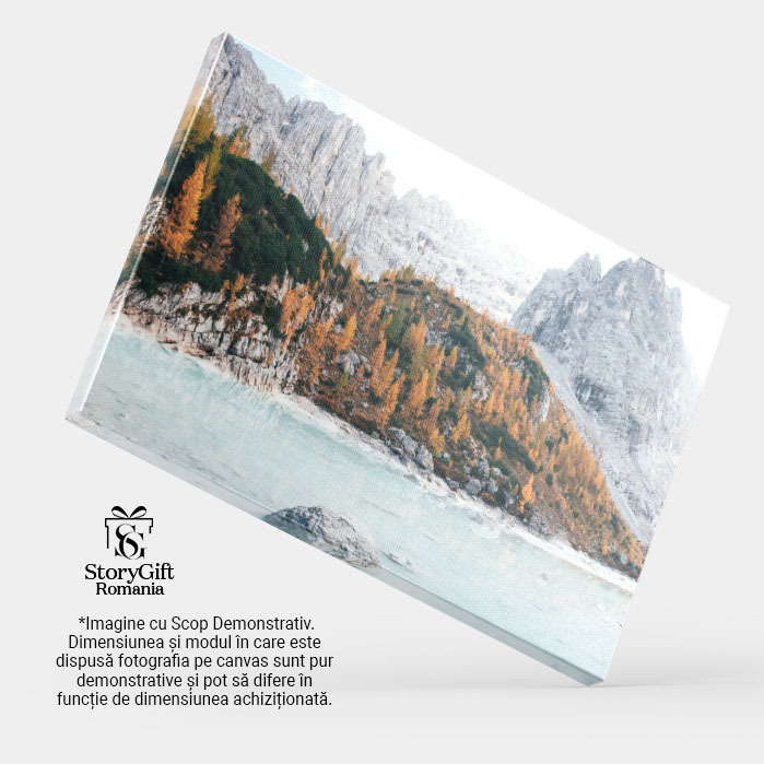 Tablou canvas cu peisaj, lac, pietre, munte, padure, toamna, multicolor 40x25CM [4]