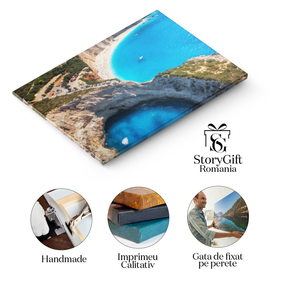 Tablou canvas cu peisaj, mare, plaja, stanci, soare, vara, turism, multicolor 40x25CM [2]