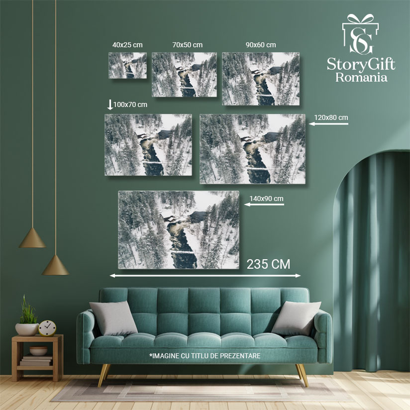 Tablou canvas cu peisaj montan, iarna, zapada, pod, rau, multicolor 40x25CM [5]