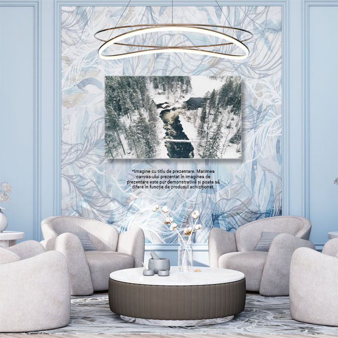 Tablou canvas cu peisaj montan, iarna, zapada, pod, rau, multicolor 40x25CM [3]