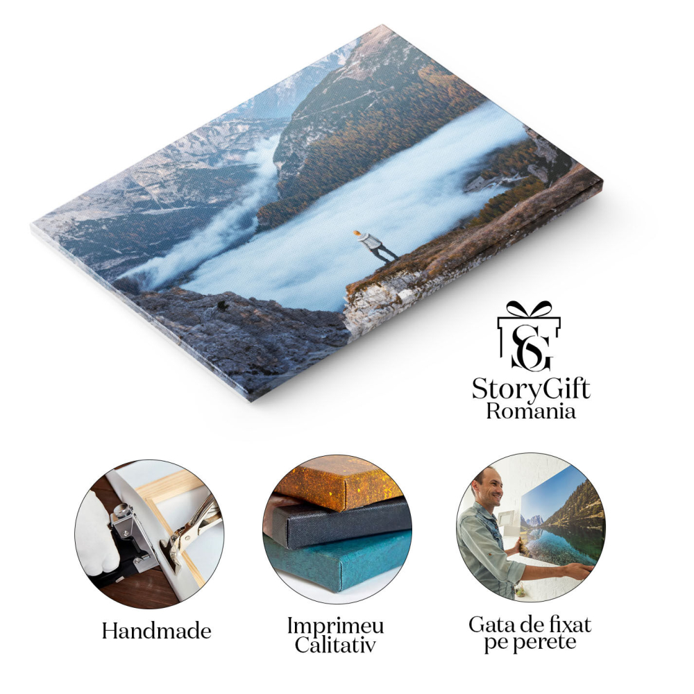 Tablou canvas cu peisaj, munte, stanca, padure, nori, toamna, multicolor 40x25CM [2]