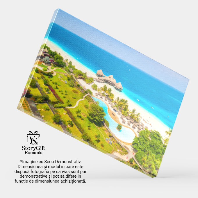 Tablou canvas cu peisaj, ocean, apa, resort, palmieri, plaja, multicolor 40x25CM [4]