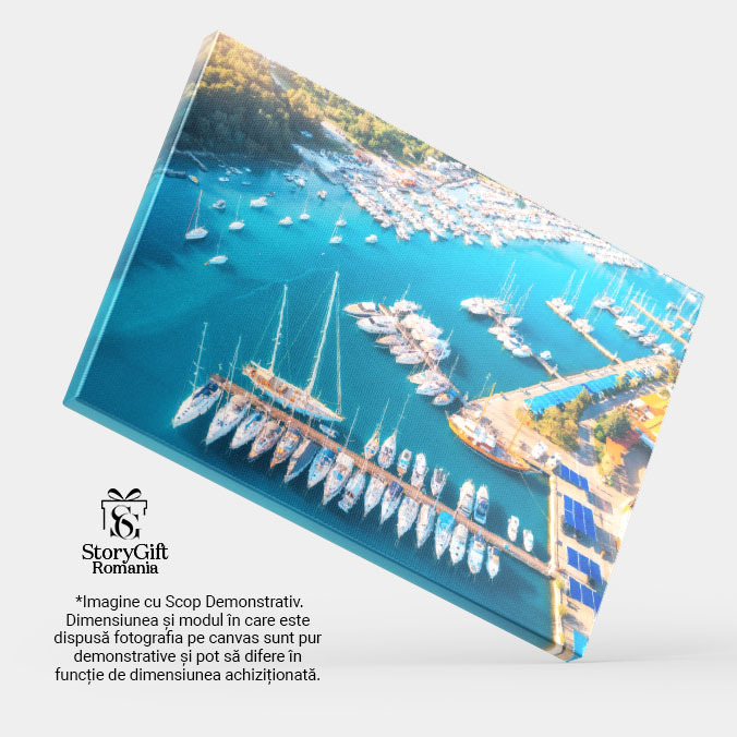 Tablou canvas cu peisaj, port, barci, apa albastra, padure, apus, multicolor 40x25CM [4]