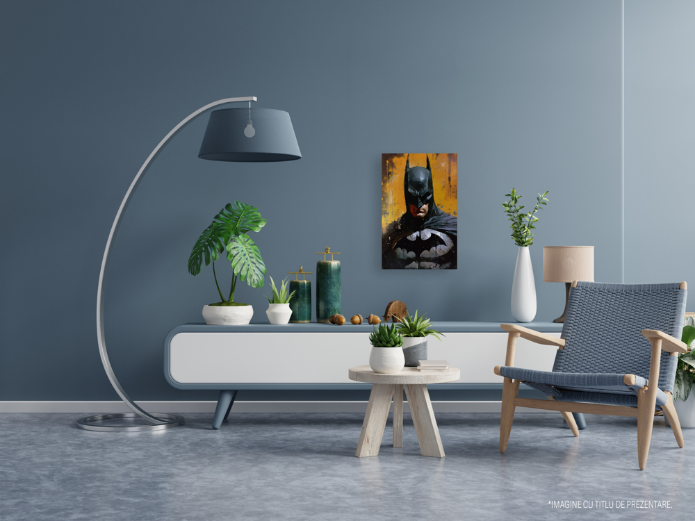 Tablou Canvas Cu Pictura Portret Batman, Costum Emblematic, Super Erou, Perete Graffiti, Iubitorii De Filme Marvel 25x40 cm, Multicolor [3]