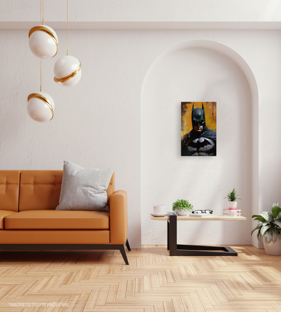 Tablou Canvas Cu Pictura Portret Batman, Costum Emblematic, Super Erou, Perete Graffiti, Iubitorii De Filme Marvel 25x40 cm, Multicolor [2]