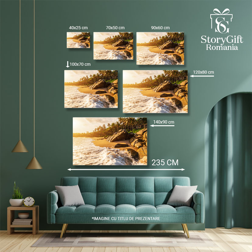 Tablou canvas cu plaja, valuri, mare, palmieri, padure, apus, multicolor 40x25CM [5]