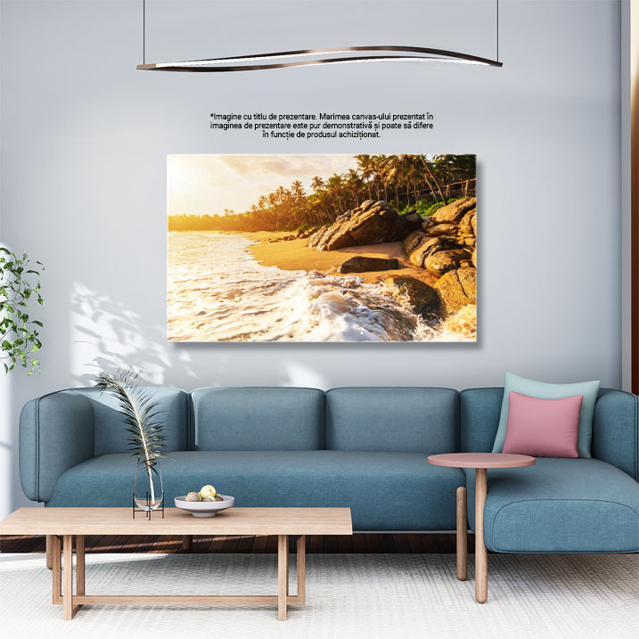Tablou canvas cu plaja, valuri, mare, palmieri, padure, apus, multicolor 40x25CM [3]