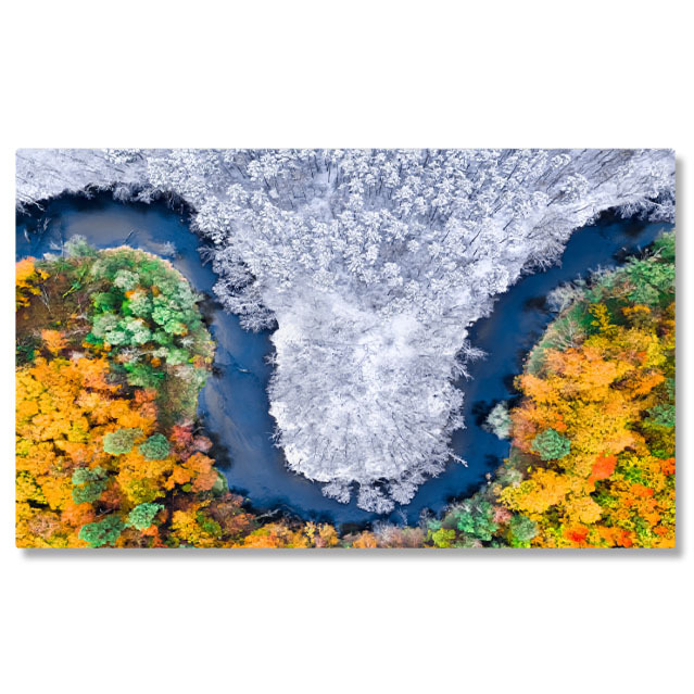 Tablou canvas cu priveliste aeriana, drona, rau, iarna, toamna, padure, multicolor 40x25CM [1]