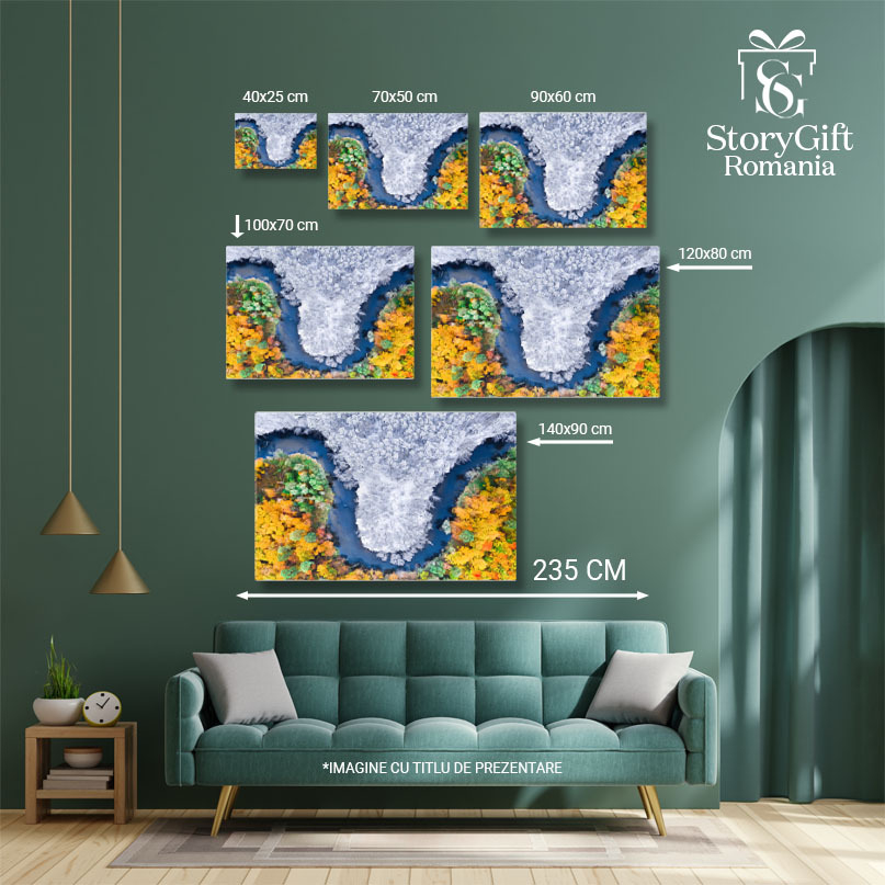 Tablou canvas cu priveliste aeriana, drona, rau, iarna, toamna, padure, multicolor 40x25CM [5]