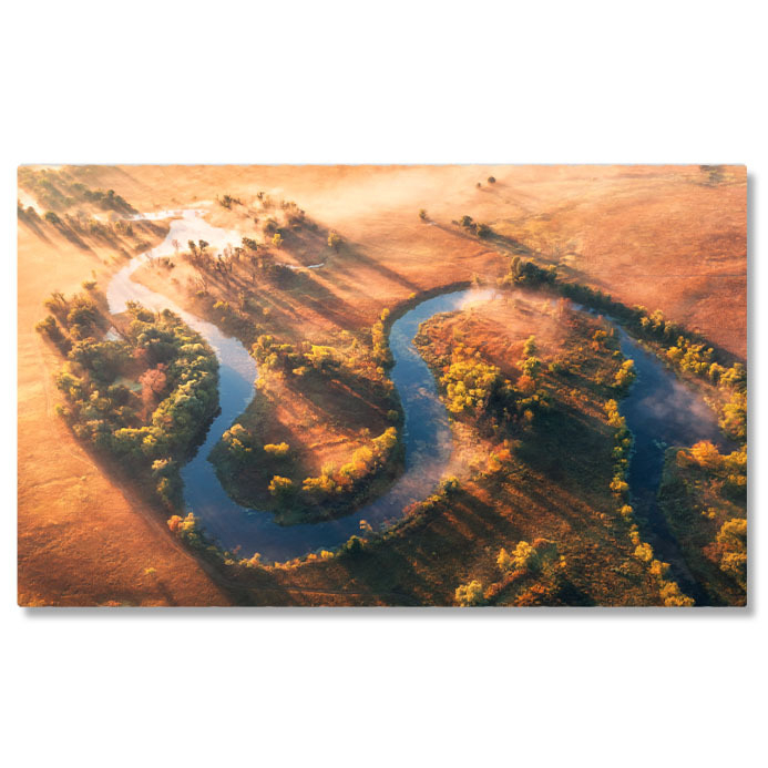 Tablou canvas cu rau, apus de soare, raze de lumina, copaci, nori, multicolor 40x25CM [1]