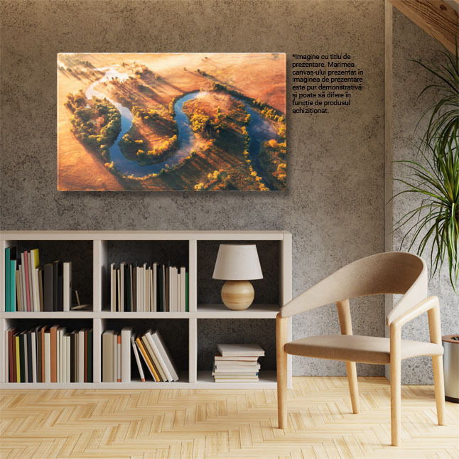 Tablou canvas cu rau, apus de soare, raze de lumina, copaci, nori, multicolor 40x25CM [3]