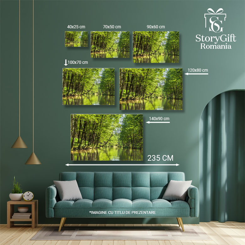 Tablou canvas cu rau, padure, copaci, lumina soarelui, verdeata, multicolor 40x25CM [5]