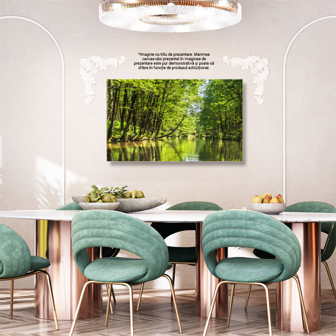 Tablou canvas cu rau, padure, copaci, lumina soarelui, verdeata, multicolor 40x25CM [3]