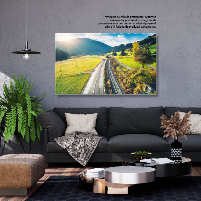 Tablou canvas cu raze de lumina, cale ferata, sosea, munti, multicolor 40x25CM [3]