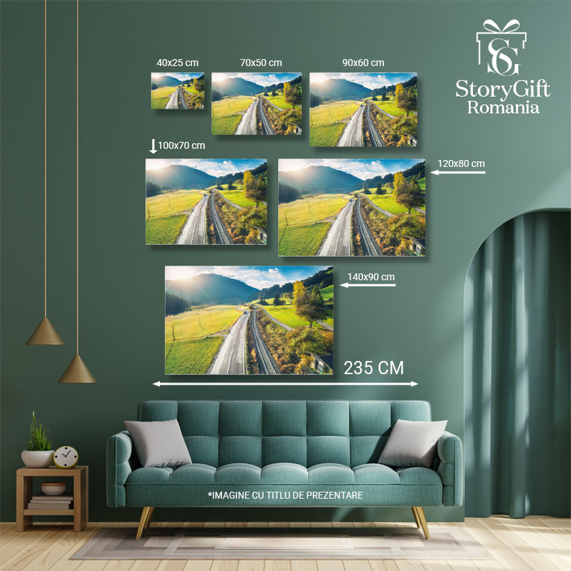 Tablou canvas cu raze de lumina, cale ferata, sosea, munti, multicolor 40x25CM [5]