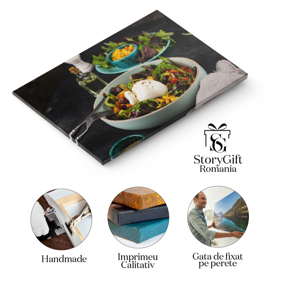 Tablou canvas cu salata, mancare sanatoasa, ou, porumb, multicolor 40x25CM [2]