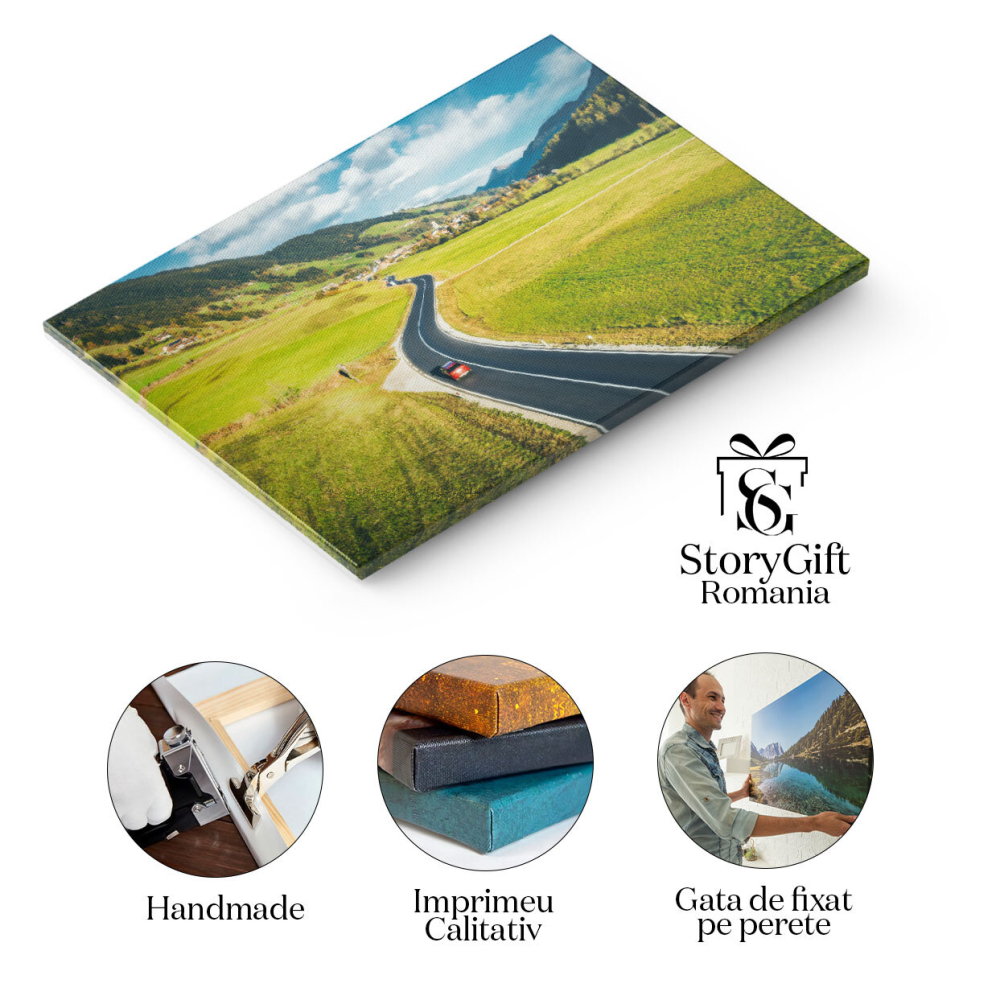 Tablou canvas cu sosea, masina, dealuri, oras, munti, nori, multicolor 40x25CM [2]