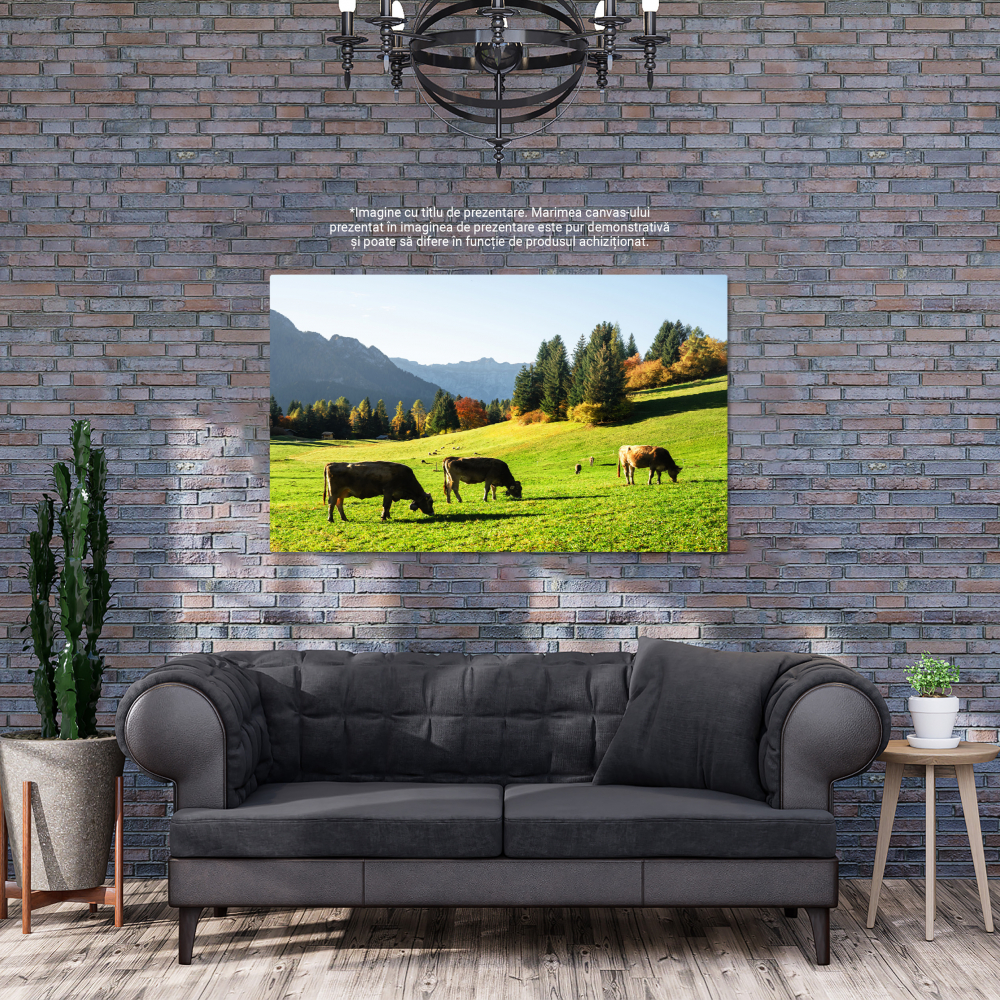 Tablou Canvas cu Vaci in Dolomiti - Peisaj Alpin in Lumina Soarelui 40x25CM [4]