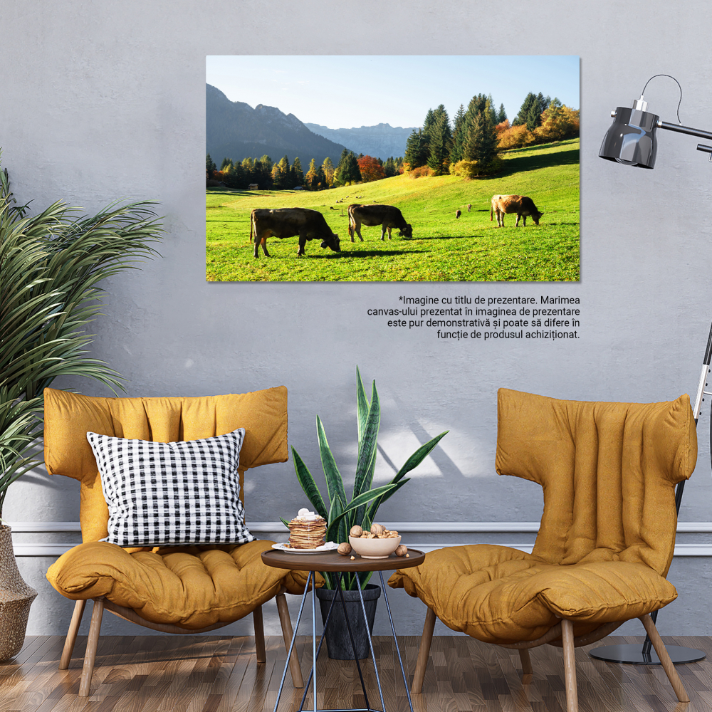 Tablou Canvas cu Vaci in Dolomiti - Peisaj Alpin in Lumina Soarelui 40x25CM [5]