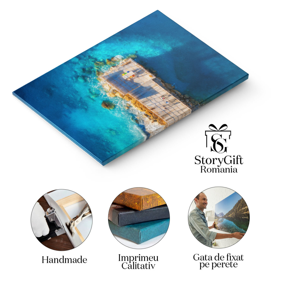 Tablou canvas cu vedere aeriana, dig din lemn, ocean, apus, multicolor 40x25CM [2]