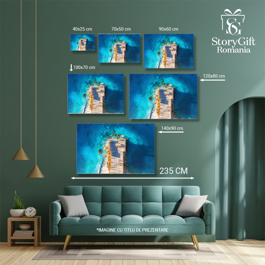 Tablou canvas cu vedere aeriana, dig din lemn, ocean, apus, multicolor 40x25CM [5]