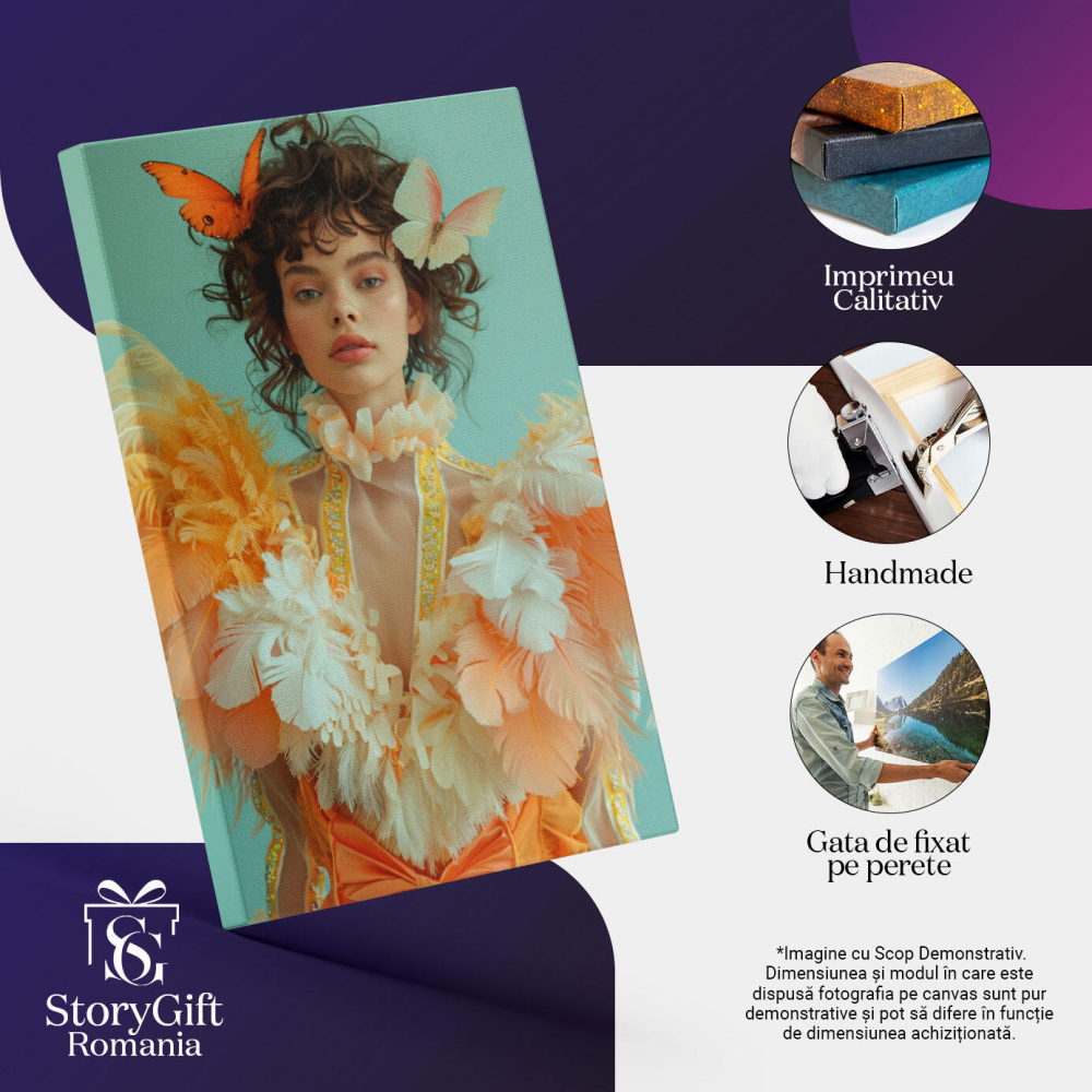 Tablou Canvas Cuibul de Frumusețe Un Portret Inspirat de Păsări Fata cu Pene Colorate , Pictura Digitala 40x25CM [3]