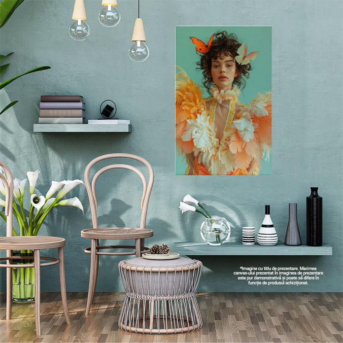 Tablou Canvas Cuibul de Frumusețe Un Portret Inspirat de Păsări Fata cu Pene Colorate , Pictura Digitala 40x25CM [2]