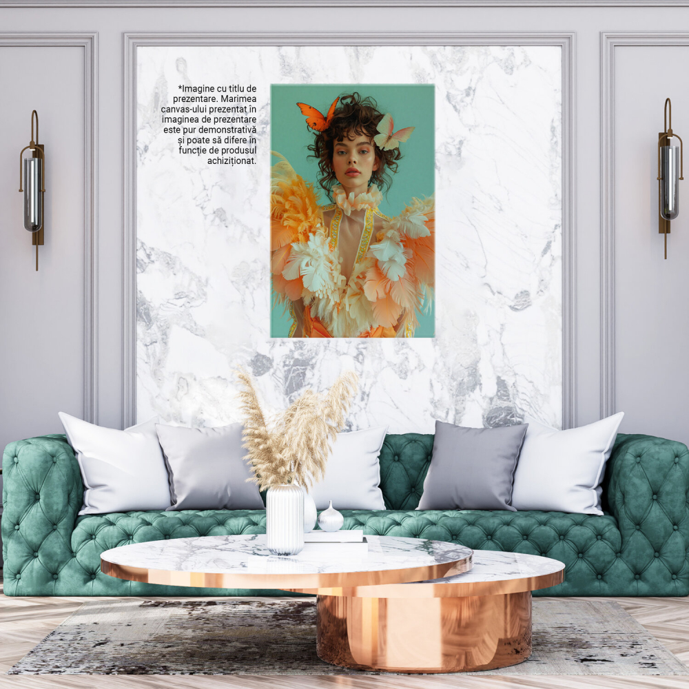 Cuibul de Frumusețe - Tablou Canvas cu Portret Inspirat de Păsări - Fata cu Pene Colorate, Marime 40x25CM [3]