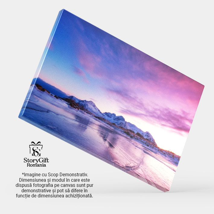 Tablou Canvas Culmea Muntelui si Gheata pe Suprafata Lacului Inghetat, Norvegia, Iarna, Peisaj Montan 3148 40x25CM [4]