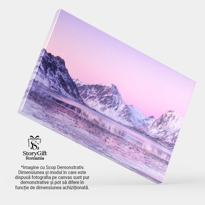 Tablou Canvas Culmea Muntelui si Reflectia in Apa Lacului, Norvegia, Gheata, Iarna, Peisaj Montan 3152 40x25CM [4]