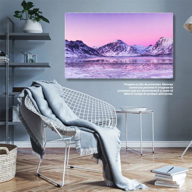 Tablou Canvas Culmea Muntelui si Reflectia in Apa Lacului, Norvegia, Gheata, Iarna, Peisaj Montan 3152 40x25CM [3]