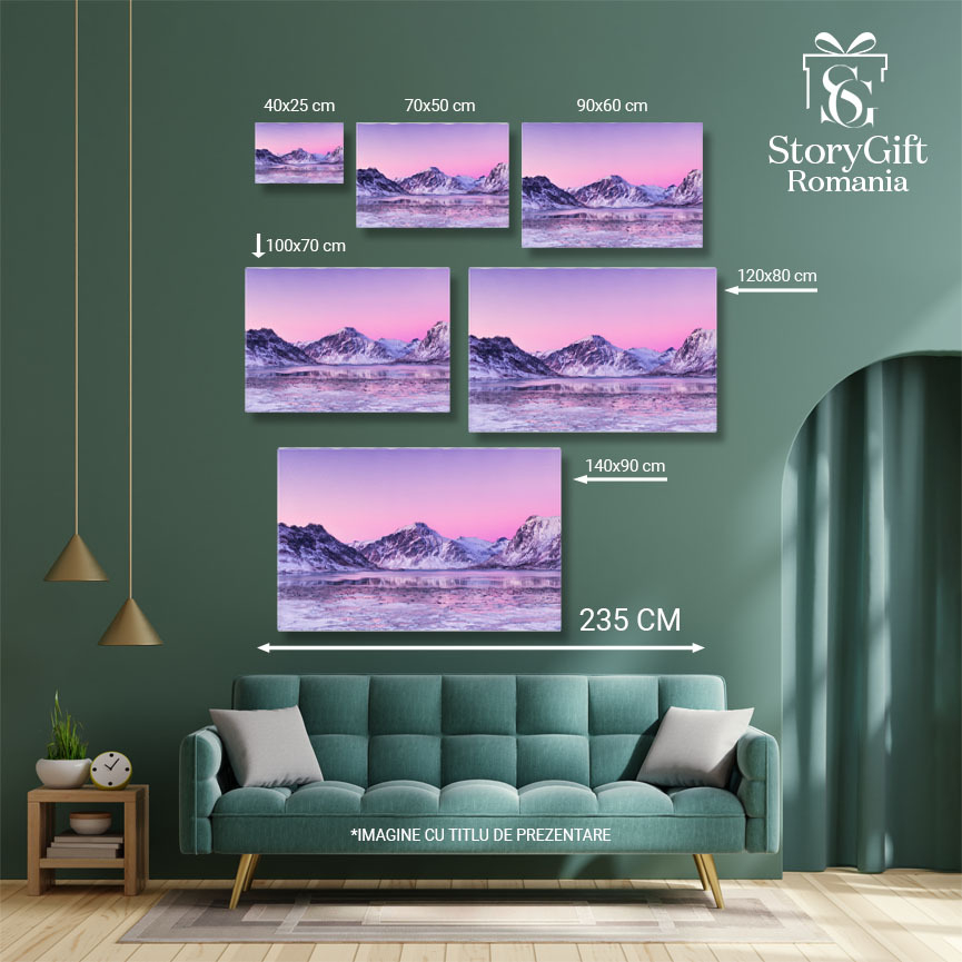 Tablou Canvas Culmea Muntelui si Reflectia in Apa Lacului, Norvegia, Gheata, Iarna, Peisaj Montan 3152 40x25CM [5]