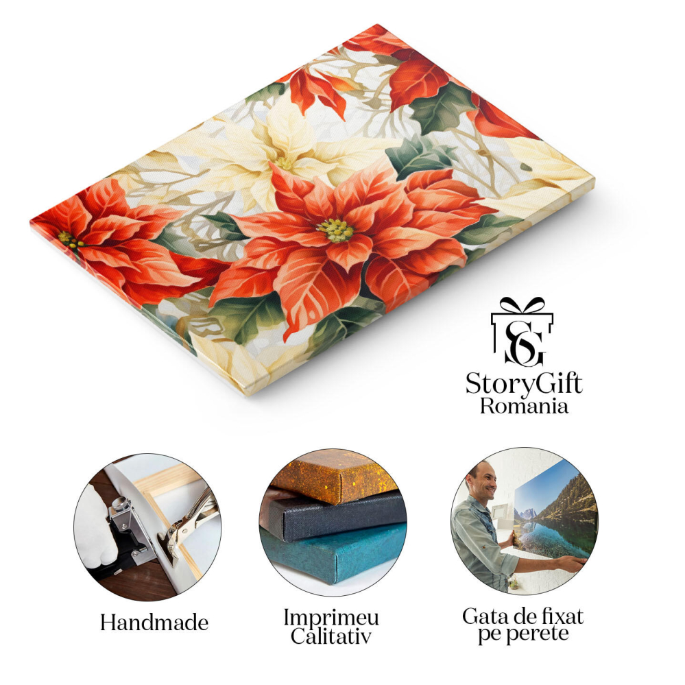 Tablou Canvas: Culori calde într-o pictură cu flori - Roșu și bej pe petalele florilor 40x25CM [2]