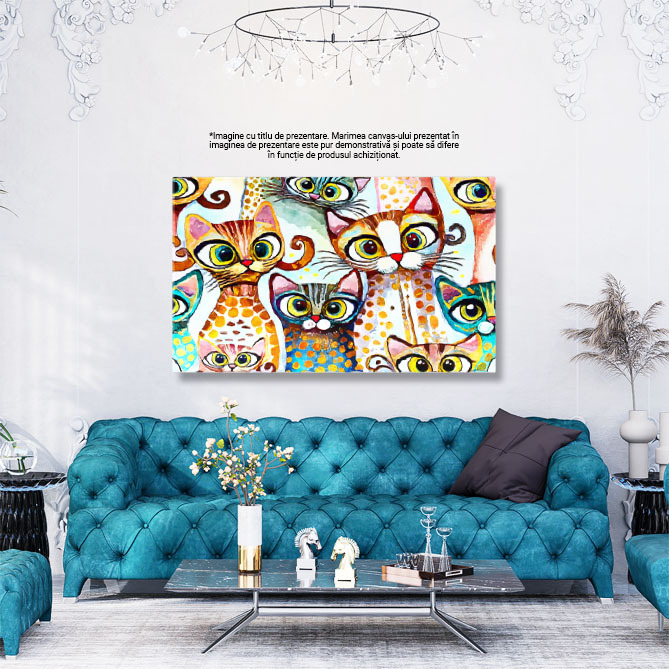 Tablou Canvas: Culori neobișnuite pe blana pisicilor - Pictură abstractă cu pisici 40x25CM [3]