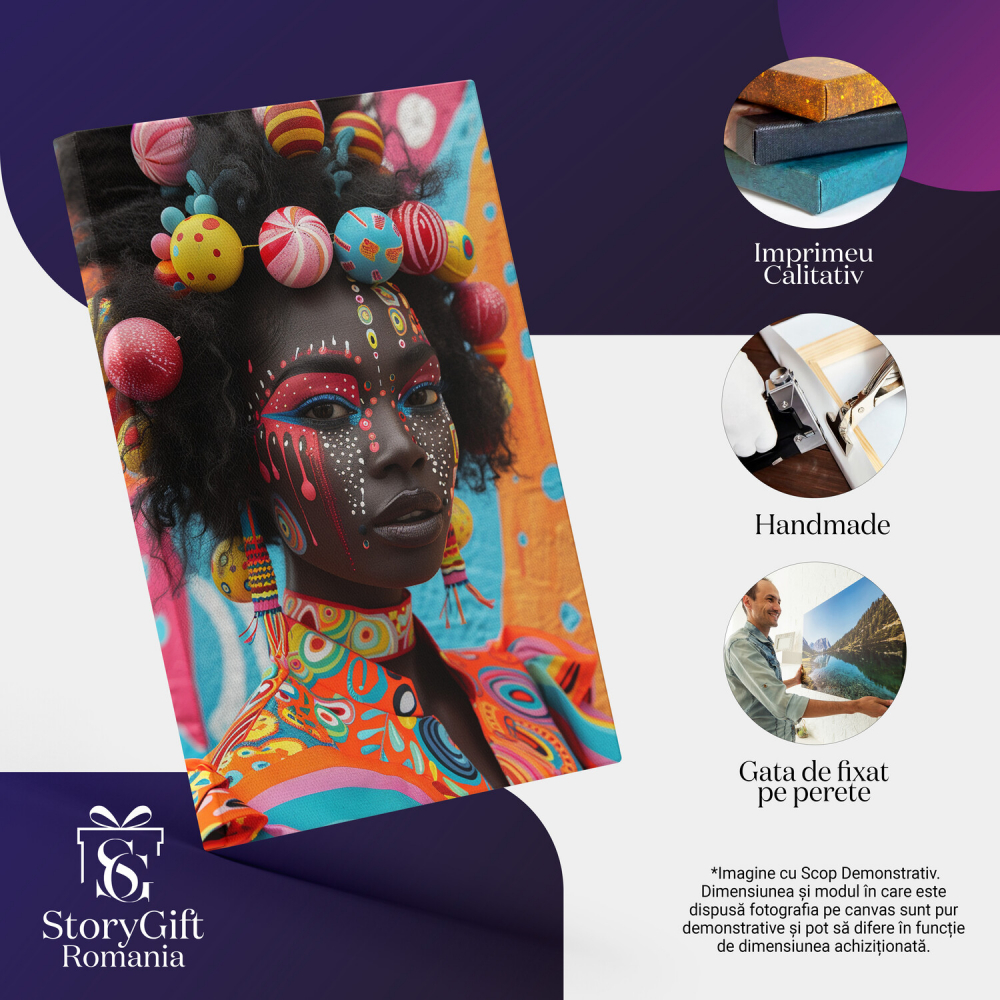 Culorile din Africa - Femeie cu Bluza Colorată și Mingi în Păr, Marime 40x25CM [2]