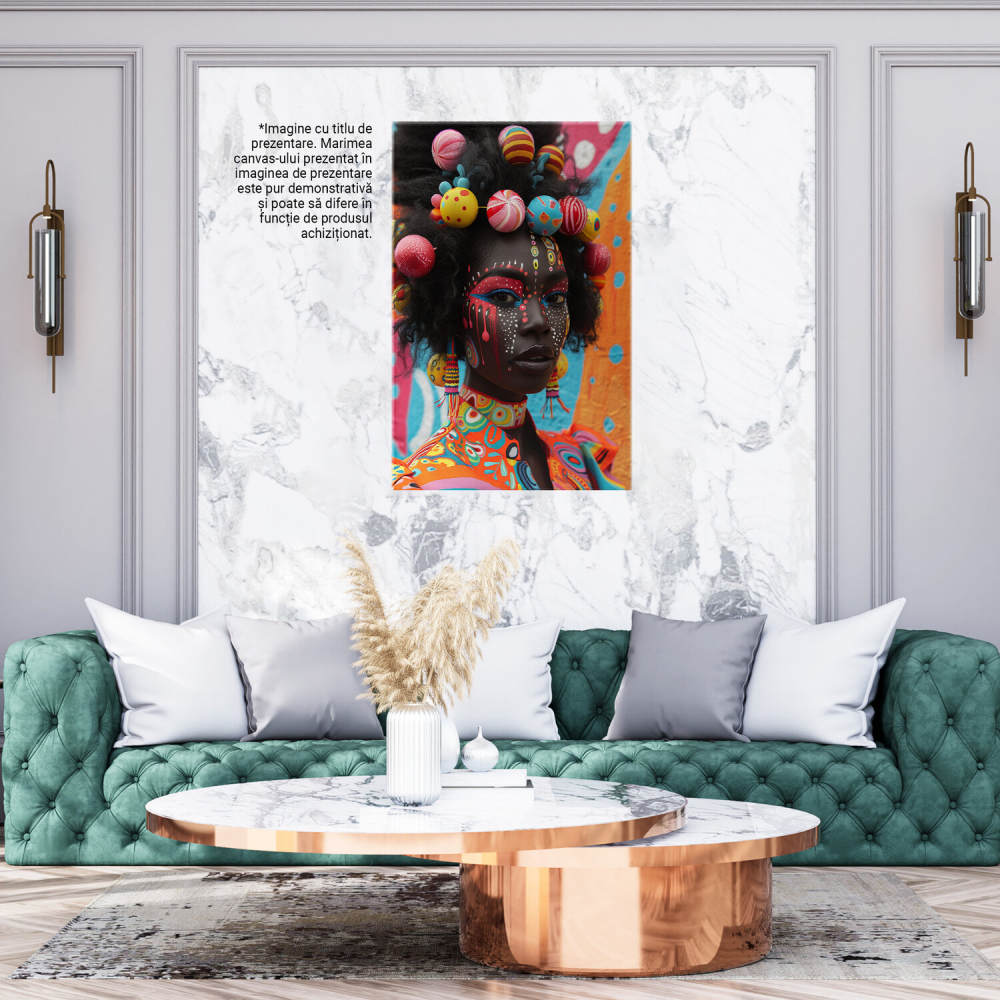 Culorile din Africa - Femeie cu Bluza Colorată și Mingi în Păr, Marime 40x25CM [3]