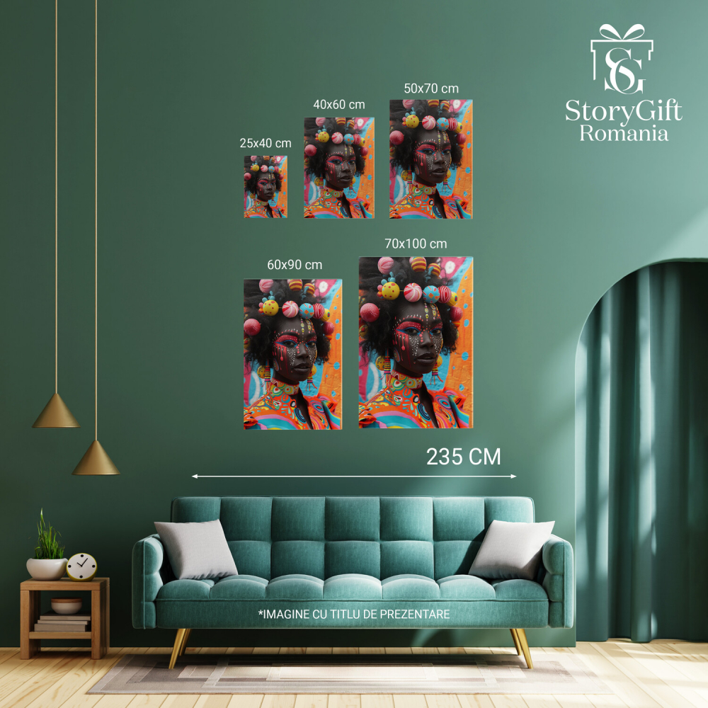 Culorile din Africa - Femeie cu Bluza Colorată și Mingi în Păr, Marime 40x25CM [4]