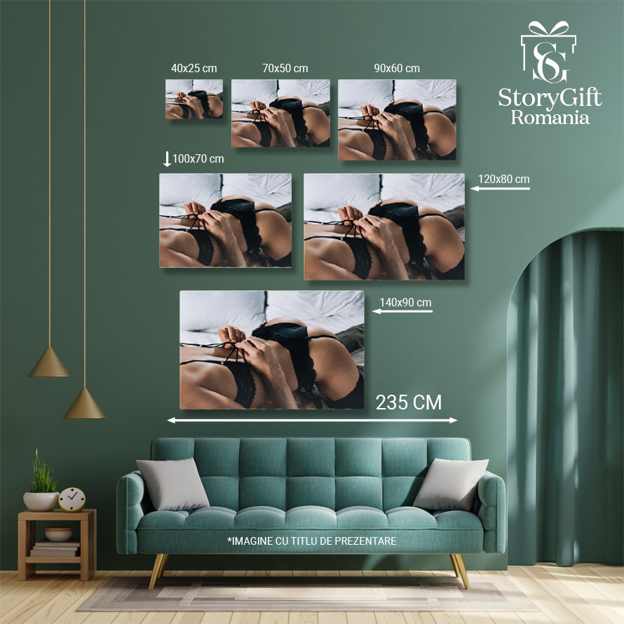 Tablou Canvas - Cuplu seducator, lenjerie neagra, atmosfera intima, dormitor 40x25CM [5]