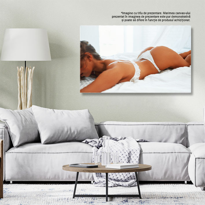 Tablou Canvas Cuplu Sexy in Dormitor, corp, perfect, femeie, sexy, nud, tanar, frumoasa, model, atragatoare, senzuala, erotica, subtire, gol, lenjerie. 4007 40x25CM [3]