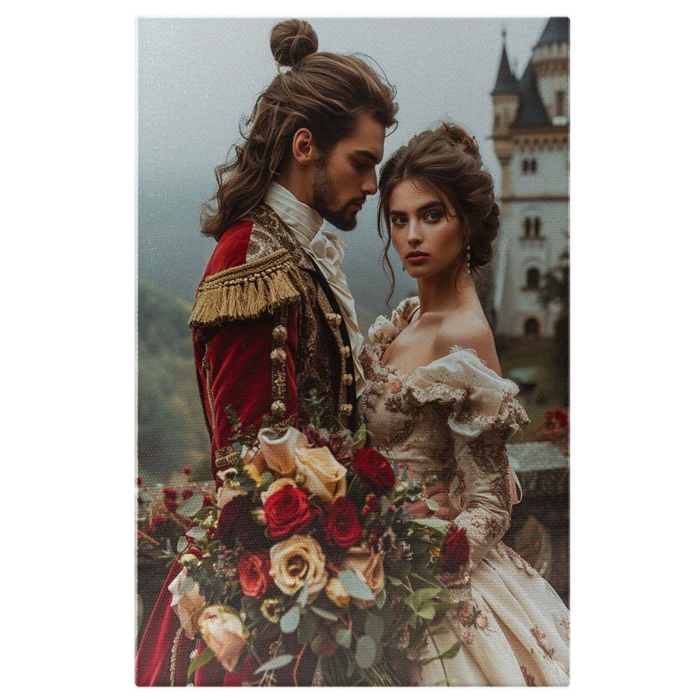 Cuplul Medieval - Fata în Rochie Albă cu Cercei și Prințul Fermecător - Pictură Digitală, Marime 40x25CM [1]