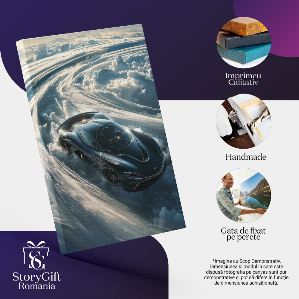 Cursa Mașinii Negre pe Pista de Nori - Cercul Vieții în Viteză, Marime 40x25CM [2]