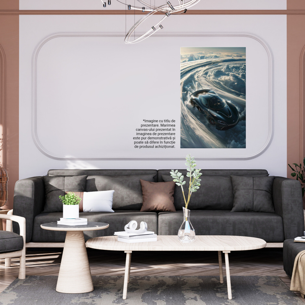 Cursa Mașinii Negre pe Pista de Nori - Cercul Vieții în Viteză, Marime 40x25CM [4]