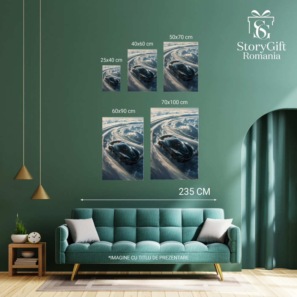 Cursa Mașinii Negre pe Pista de Nori - Cercul Vieții în Viteză, Marime 40x25CM [3]